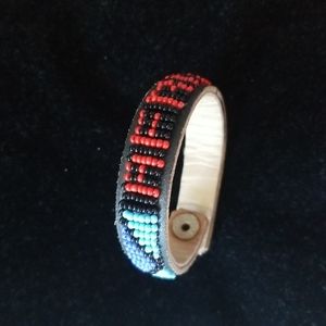 Handcrafted Beaded Colorful Leather Cuff Bracelet Unisex Monogrammed AFRICA